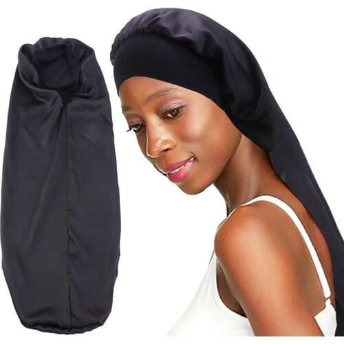 New Elastic Wide Band Satin Bonnet Sleep Night Cap Silky Long Tube Beauty Ladies Hair Care Caps Hair Protector Unisex Cap Bonnet