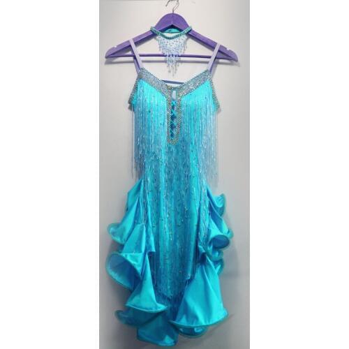 New latin dance costumes sexy diamond spandex tassel latin dance dress for children women latin dance dresses S-4XL F109