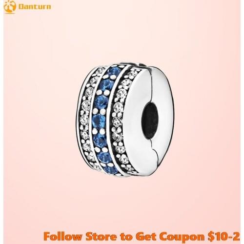 2020 New 925 Sterling Silver Beads Sparkling Blue Line Clip Charms fit Original Pandora Bracelets Women DIY Jewelry