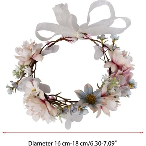 Boho Simulation Flower Headband Hair Wreath Women Bridal Floral Garland Crown Halo Headpiece with Ribbon Wedding Holiday Beach