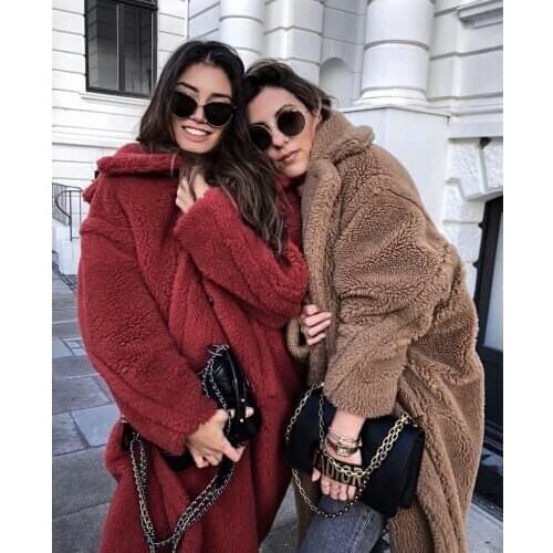 Autumn and Winter Lamb Wool Coat Womens New Long Teddy Plush Fashion Womens Thickened Warm Windbreaker Coat