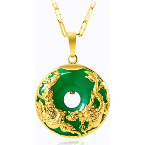 18k Yellow Gold Safety Buckle Pendants Necklace for Women Green Chalcedony Ethnic Circle Luxury Jewelrys Gifts for Friendship
