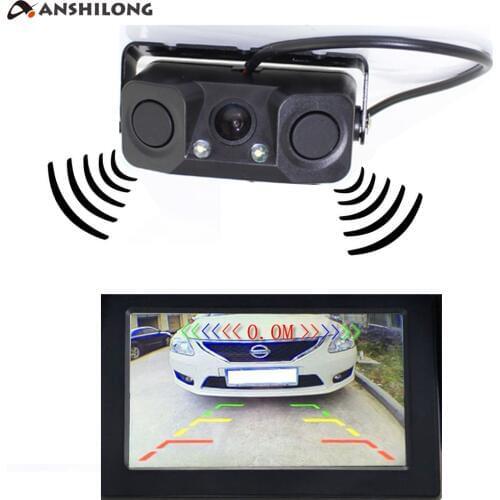 ANSHILONG Auto Car Parktronic Video Parking Sensor Bi Alarm with Rear View Camera + 2 Radar Distance Display Indicator