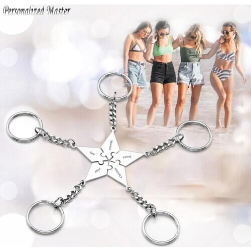 Personalized Master Custom Keychain Engrave Names 5/6 Piece Puzzle Stainless Steel Keyrings BFF Keychains Sister Friendship Gift