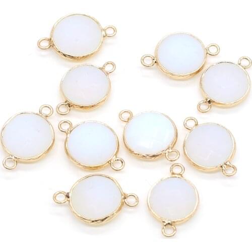 2pcs Natural Opal Stone Pendant Connector Charms Section Agates Pendant Connector for Making Jewelry Necklace Gift 15x24mm