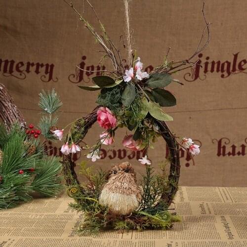 Bird Hanging Baskets Birch Branches Small Flower Accessories White Home Door Decors Rattan Wreath