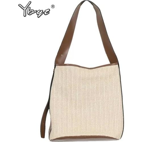Simple Straw Summer Women Shoulder Bucket Bags Large Capacity Vacation Beach Bag Casual Female Designer Handbags And Purses