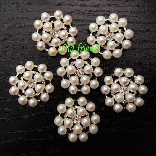 10pcs/lot, 25mm flat back rhinestone button metal pearl button wedding embellishment hair bow DIY hair accessory