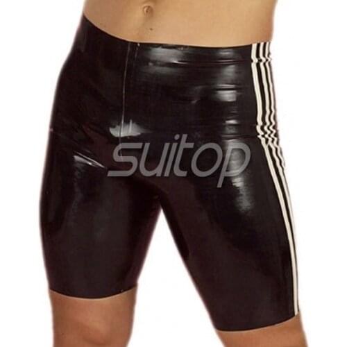 Suitop rubber latex black pants with white trim