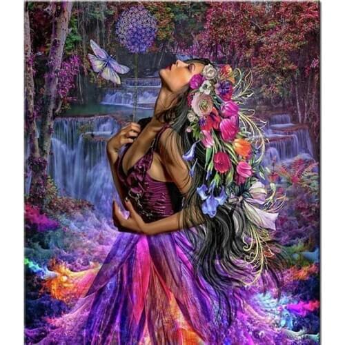 Diy Full Diamond Painting Kits Flower Girl Diamond Dot Mosaic Embroidery Picture Crystal Rhinestone Sticker Decal Wall Art Craft