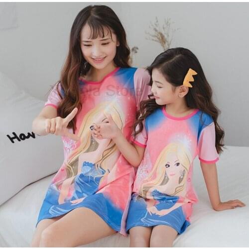 Family Matching Outfits Night Dress Sleepwear Cotton Cartoon Princess Dress Mommy and Me Family Nightgown Toddler Girl Clothes
