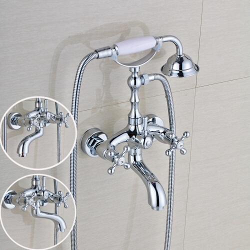 Contemporary Style Bathroom Tub Faucet Double Handle Mixer Tap with Handheld Shower Chrome