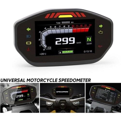 0-299km/h Speedometer ODO Trip Rev Counter 14000RPM LCD Dashboard Digital 6 Gear 24H Clock for 2 4 Cylinders Engine Motorcycle