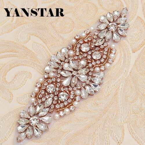 YANSTAR(30pcs) Wholesale Hand Beaded Sewing Bridal Crystal Rhinestone Applique Patch For Wedding Dresses Sash DIY YS850