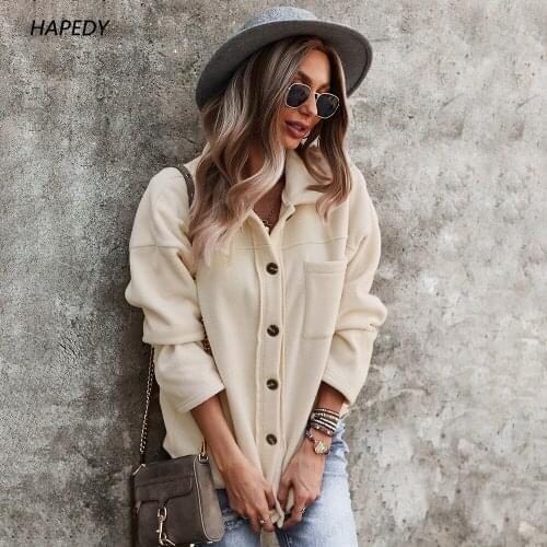 Office lady shirt collar pocket jackets coats 2021 Casual long sleeve button short coat winter Solid fashion womens coat new
