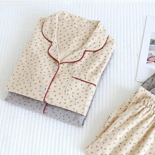 Fdfklak Floral Printed Pyjamas Women 2Pcs Turn-Down Neck Shirt+Pants Comfort Nature Sleepwear 2021 Autumn New Sleep Wear