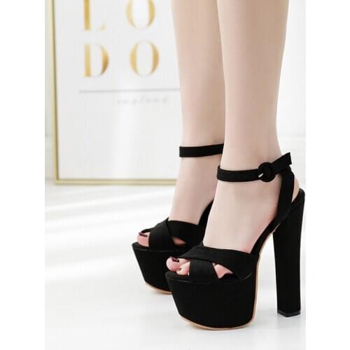 17cm thick heel sexy ladies high heel sandals concise elegant high heels Europe and America sweet wild white womens shoes