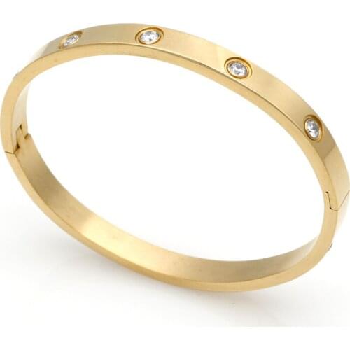 Fashion Love Jewelry Women Bangle Titanium Steel Couple Jewelry Full CZ White Crystal Buckle Bracelets Bangles Men