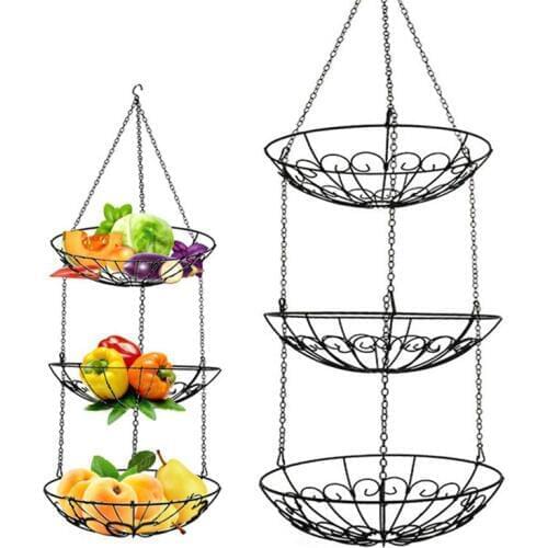 1Pc Creative Iron Wire Three-layer Fruit Hanging Basket Simple Hollow Metal Vegetable Storage Organizer