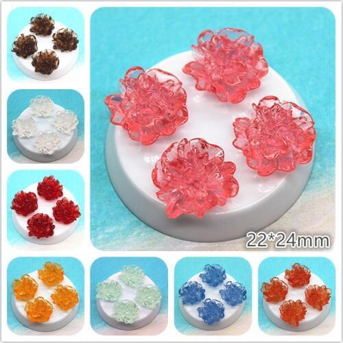 10PCS 22*24mm New Design Resin Transparent Flower Flat back Cabochon DIY Jewelry/Hair Ornament Scrapbook Decoration
