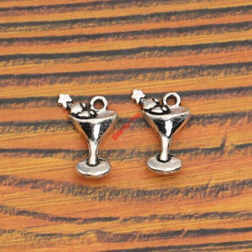 10pcs Antique Silver Plated Glass Drink Cup Charm Pendant fit Bracelet Necklace Jewelry DIY Making Accessories 21x15mm