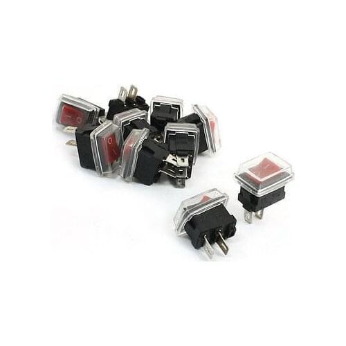 Free shipping!AC 3A/6A 250V/125V Panel Mount Red Button Waterproof Rocker Switches 10Pcs