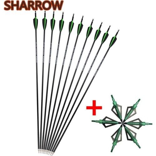 12Pcs 30"Archery Carbon Arrows SP 500 Replaceable Screw Arrow Points With Broadhead For Outdoor Hunting Shooting Accessories