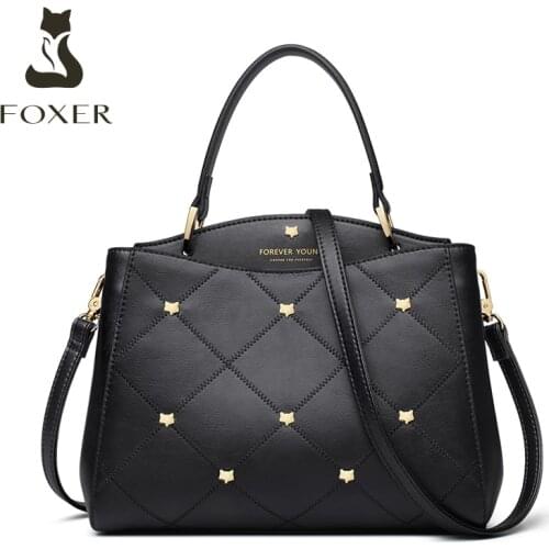 FOXER Original Cow Leather Womens Handle Shoulder Bags Business Lady Commute Brand Purse Female Fall Winter Big Crossbody Bag