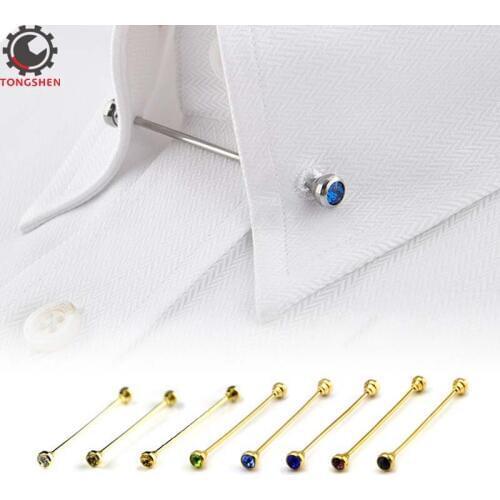 3pcs Tie Collar Bar Pin Set for Men Rhinestone Fashion Collar Clips Copper Collar Bar Shirt Tie Necktie Pins Clip Clasp Lapel