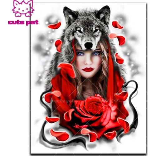 5D Diamond Painting Wolf woman and rose Cross Stitch Needlework DIY kits Diamond Embroidery mosaic Decoration rhineston puzzle