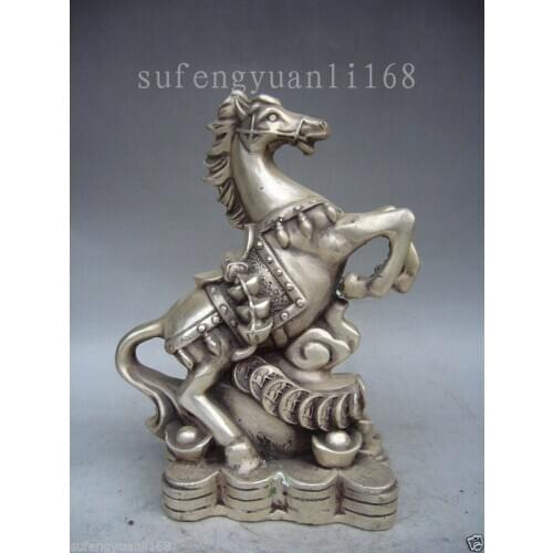7.6"Collectible Decorated Old Handwork Tibet Silver Horse statue