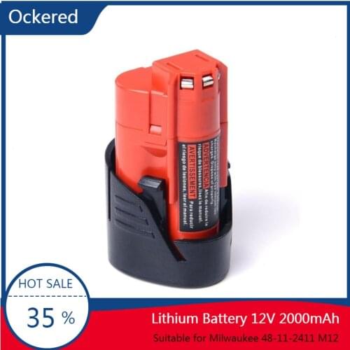 Ockered 2000mAh 12V Rechargeable Battery Cordless Tools Batteries Compatible For Milwaukee M12 48-11-2410 48-11-2420 48-11-2411