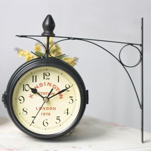 Antique Double-Side Metal Round Wall Clock Battery Powered Bar Ornaments