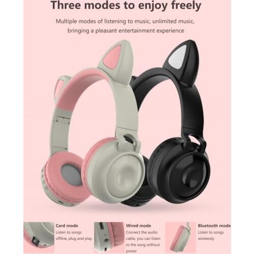 New Head-Mounted Wireless Luminous Cute Earphones Cat Ears Bluetooth Headset Stereo Noise Reduction Waterproof Music Headphones