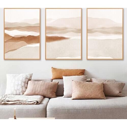 Beige Neutral Wall Art Canvas Pictures Watercolor Abstract Painting Minimalist Poster Nordic Style Prints for Living Room Decor
