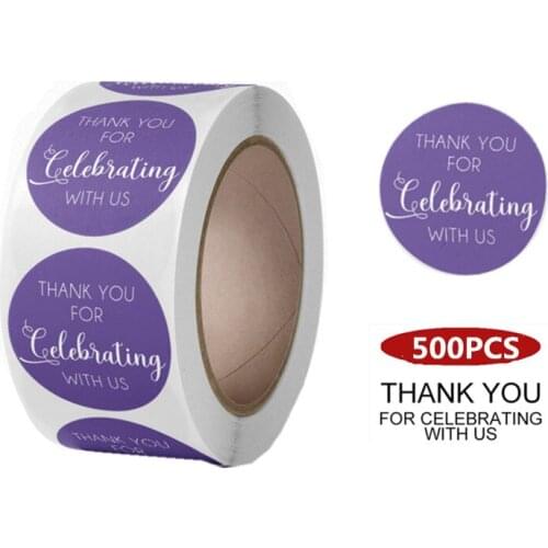 Noble Elegant Purple Thank You for Celebrating with Us Gift Label 500pcs 1" Handmade Wedding Party Decor Tags Stationery Sticker