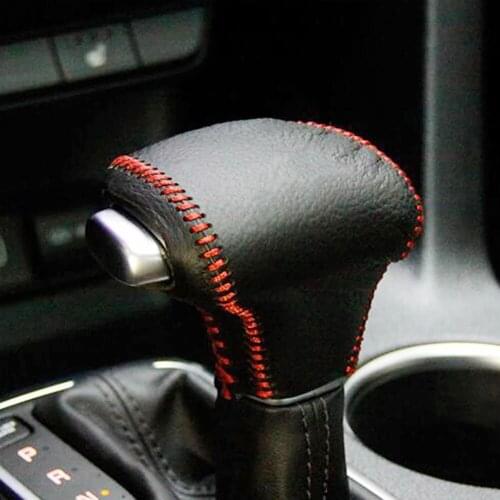 Black Leather Hand-stitched Car Gear Shift Knob Covers for Kia Rio 4 K2 Sportage Optima K5 KX5 Niro 2017 2018 Automatic