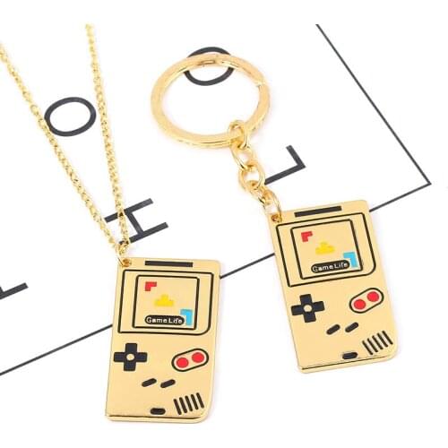 Childhood Memories Golden Game Console Mobile Phone Pendant Necklace Woman Man Metal Game Handle Chain Jewelry Accessory Gift