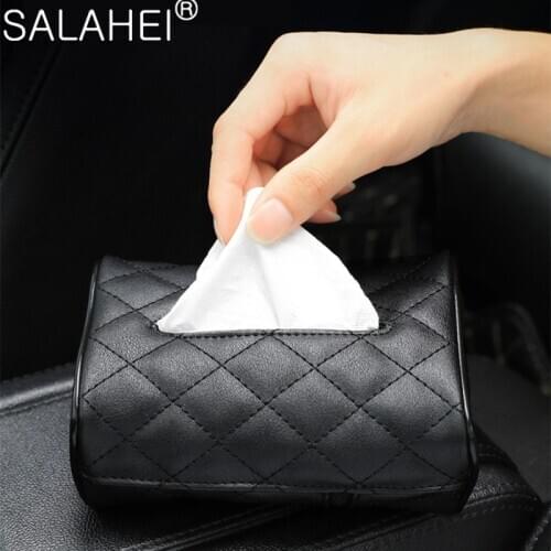 Pretty Universal PU Leather Car Tissue Box Cover Napkin Paper Holder Sun Visor Towel Organizer Case Auto interior Accessories