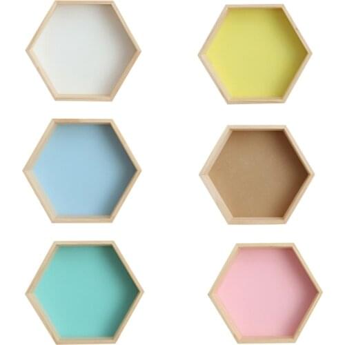Hot Nordic Style Nursery Kids Room Decoration Shelf Wooden Honeycomb Hexagon Shelves for Baby Child Bedroom Decoration