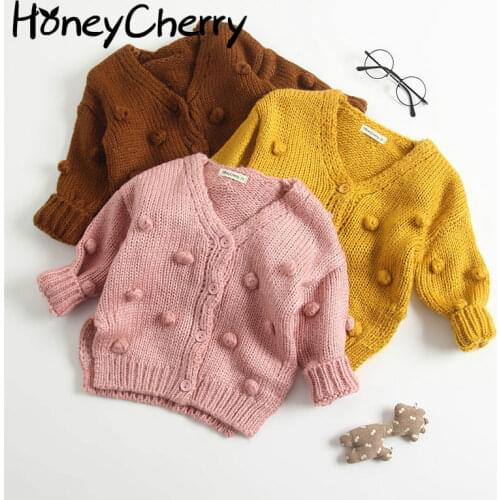 Baby Hand-made Bubble Ball Sweater Knitted Cardigan Jacket Baby Sweater Coat Girls Cardigan Girls Winter Sweaters