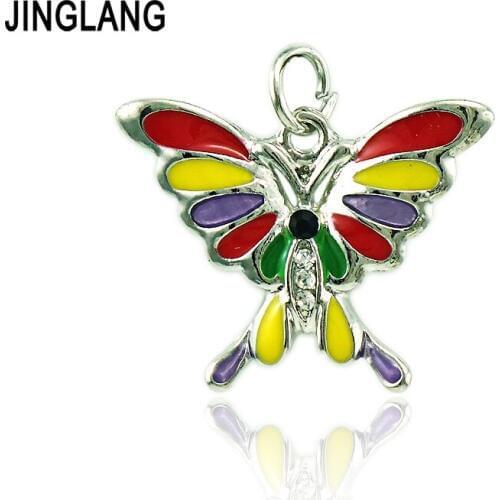 JINGLANG 50pieces/Lot Wholesale Animal Charms Rhinestone Colorful Enamel Butterfly DIY Charms For Jewelry Making Accessories