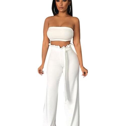 2 Piece Set Women White Trouser and Crop Top Pant Suits with Belt Bodycon Trouser Sets Womens Clothing Clothing Summer 2021