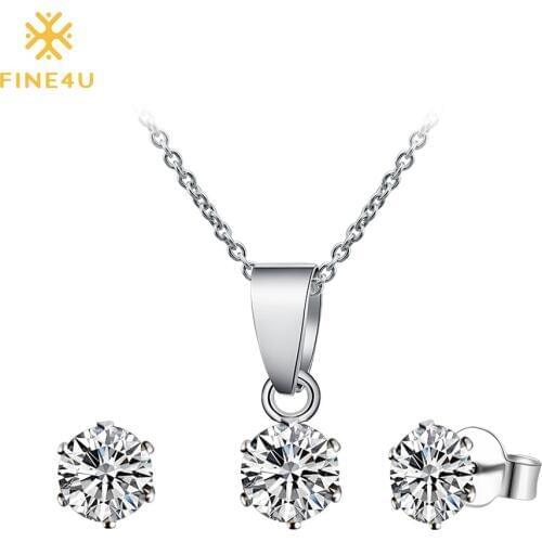2018 New Fashion FINE4U N030 Rainbow Cubic Zirconia Jewelry Sets For Women Bridal Necklace Earrings Sets Wedding Jewelry Set
