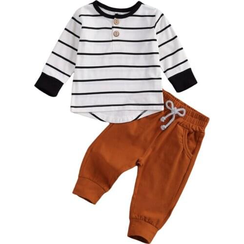 2pcs Newborn Baby Boy Clothes Kids Infant Stripe Tops Pants Outfits Set Autumn Baby Clothing 2021 Casual Spring Suits