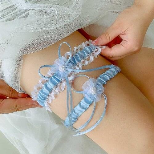 Bridal Lace Garters Sweety Color Blue White Wedding Bride Thigh Ring Leg Rings Hoop Sexy Garter with Bow For Women/Female/Lady