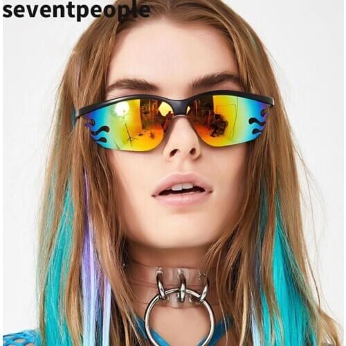 Fashion Rimless Fire Flame Sunglasses Women Men Trendy Oversized Sports Sun Glasses For Female Luxury Brand Windproof Eyeglasses