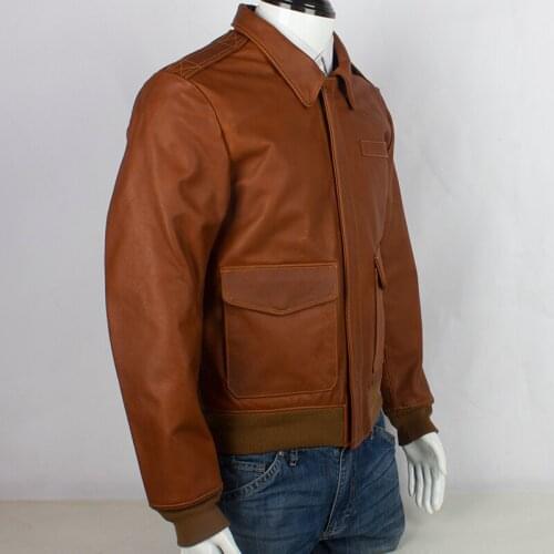2020 Brown Men USAF Military A2 Pilot Jacket Large Size XXXL Genuine Cowhide Autumn Natural Aviator Leather Coat