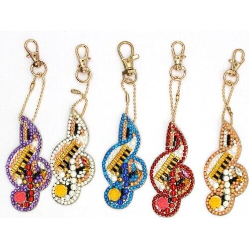 Musical Note Diamond Painting Kits Keychain Keyring Diamond Mosaic Bag Pendant Ornament Kids Drawing with Diamonds