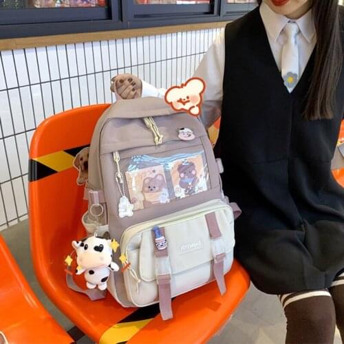 2021 New Fashion Cute Women Backpack Kawaii Canvas Purple Travel Bag Rucksack Bookbag for Teenage Girls Schoolbag Laptop Mochila